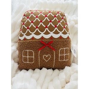 Gingerbread House Shaped Decorative Faux Fur Pillow Home Seasonal‎ Decor 10x10